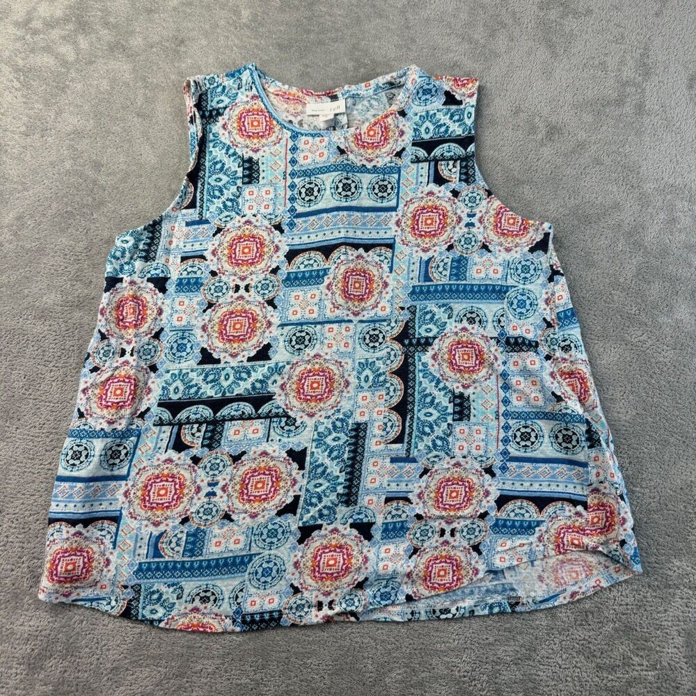 J. Jill Tank Top Women's Medium Blue Love Linen Sleeveless Stretch Shirt Paisley